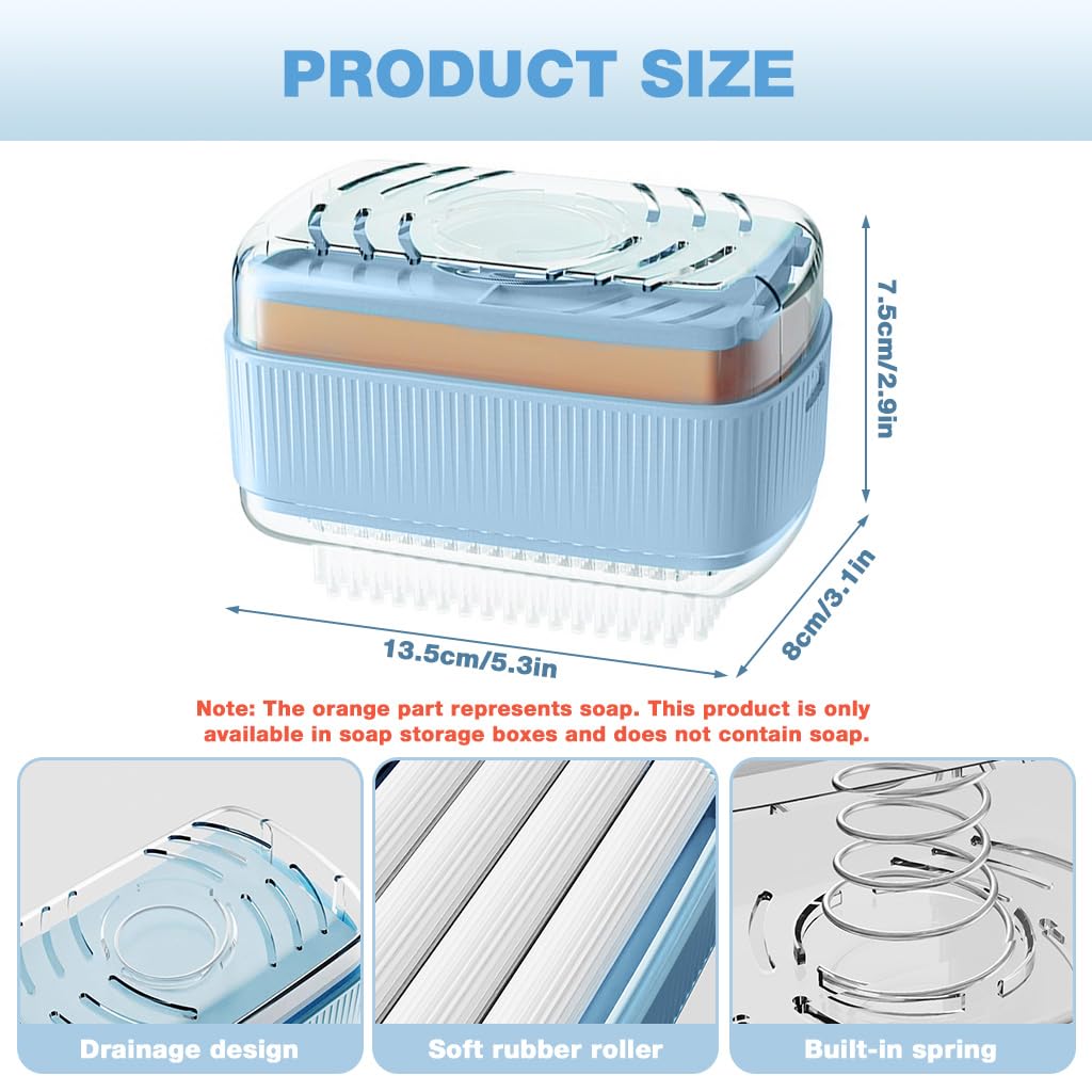 HASTHIP Soap Storage Box with Built In Foaming Roller and Brush for Easy Cleaning | Soap Saver Drainage Case with Lid