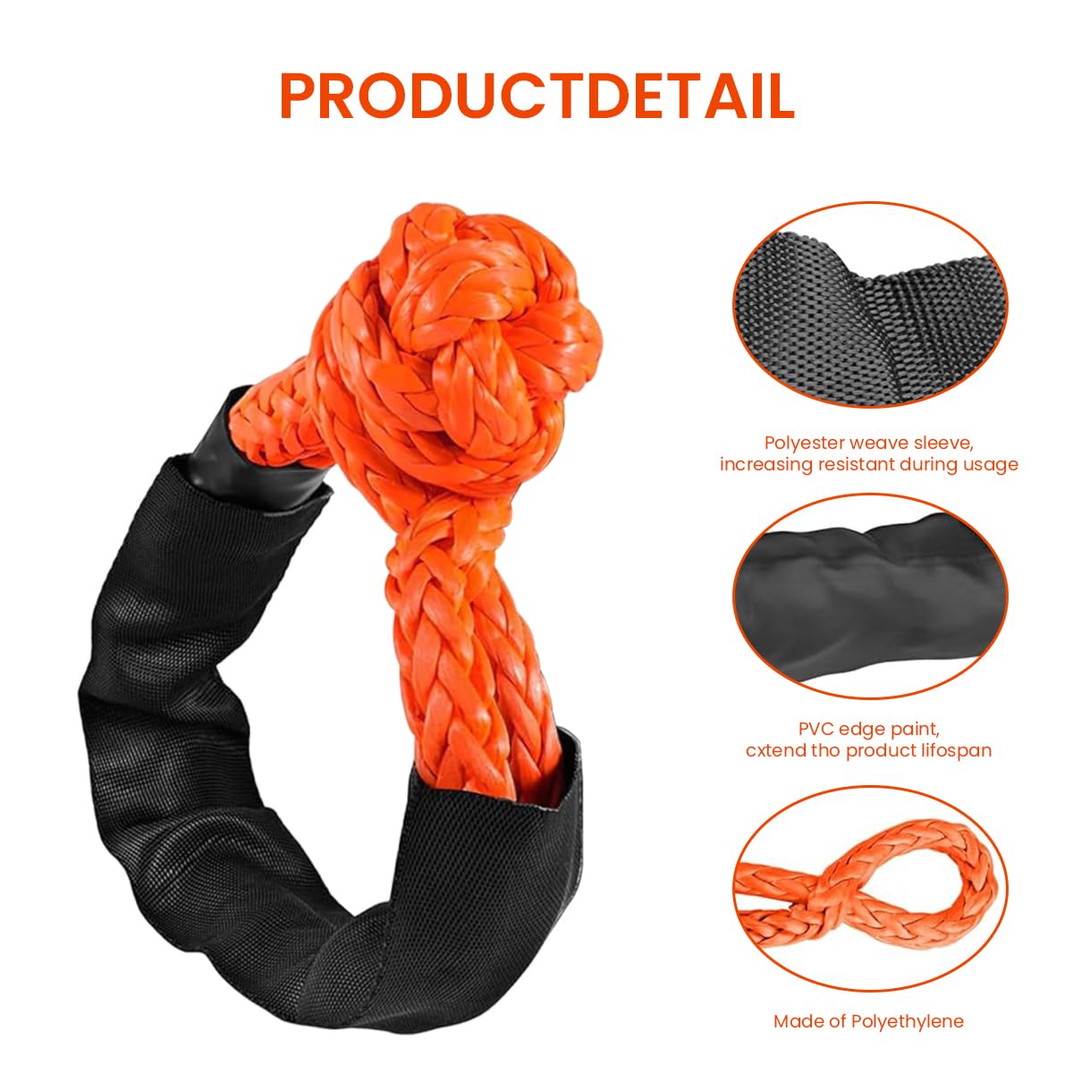 STHIRA Car Soft Shackle for Tow Strap with 37000 lbs Capacity and Protective Sleeve | Detachable Polyethylene Recovery Gear