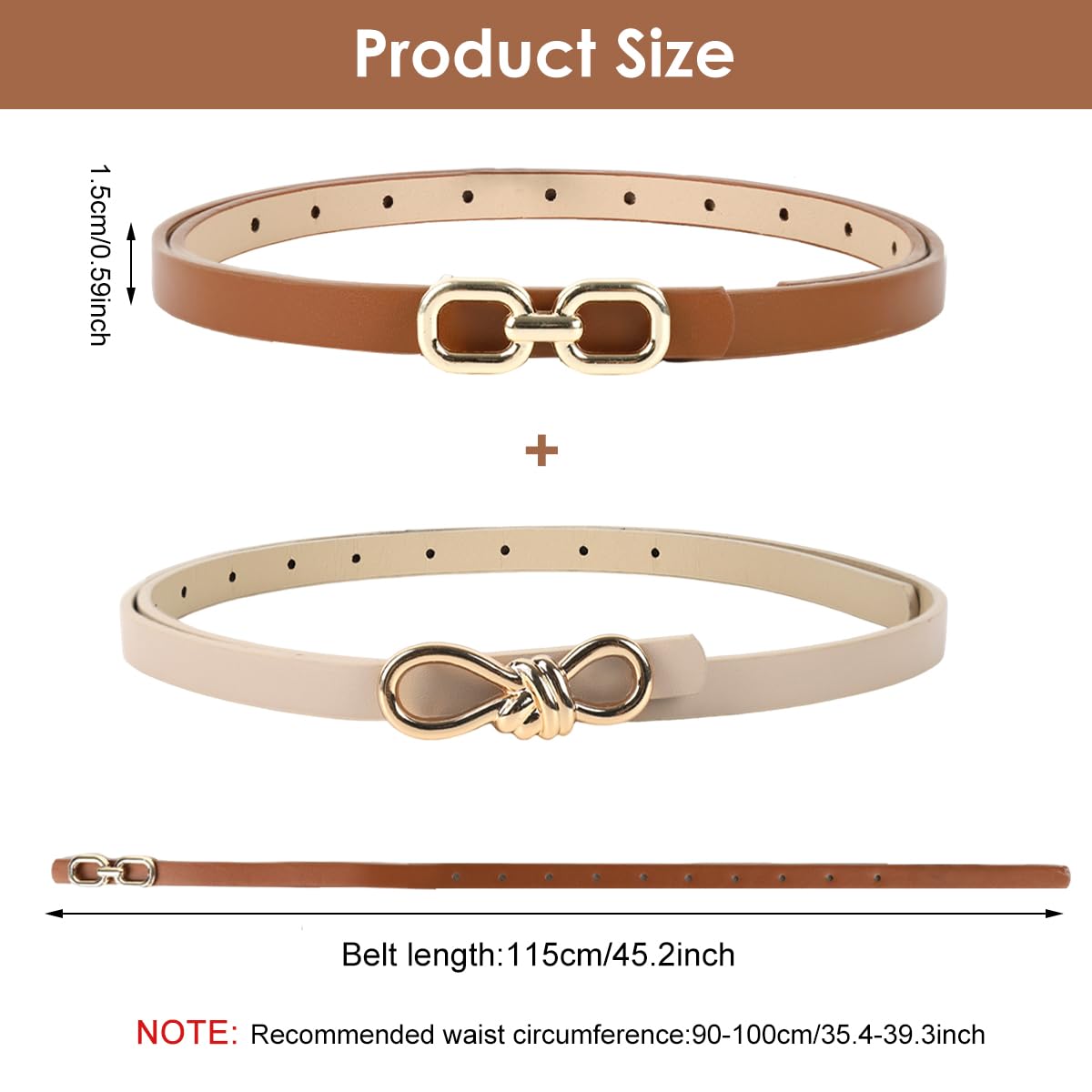 SANNIDHI Belt for Women featuring Tuck and Pin Closure with 115cm Fit in Beige & Brown