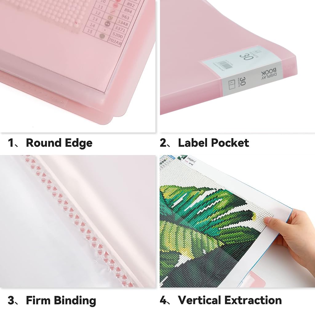 HASTHIP Diamond Painting Storage Book with 30 Sleeves 60 Views 16.9x12.6in | Pink Art Portfolio