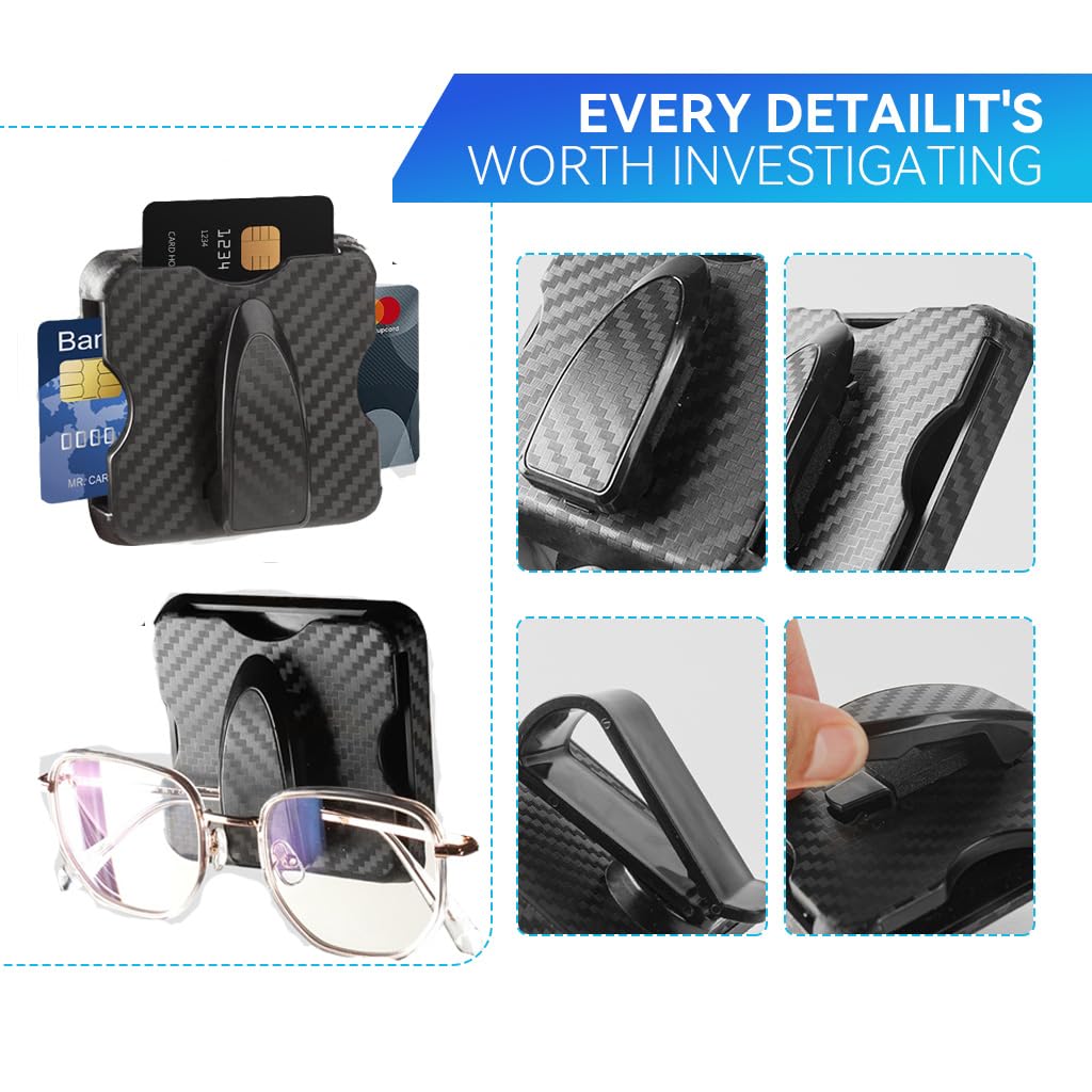 STHIRA Car Sunglasses Holder for Sun Visor with Secure Clip and Card Slot | ABS Carbon Fiber