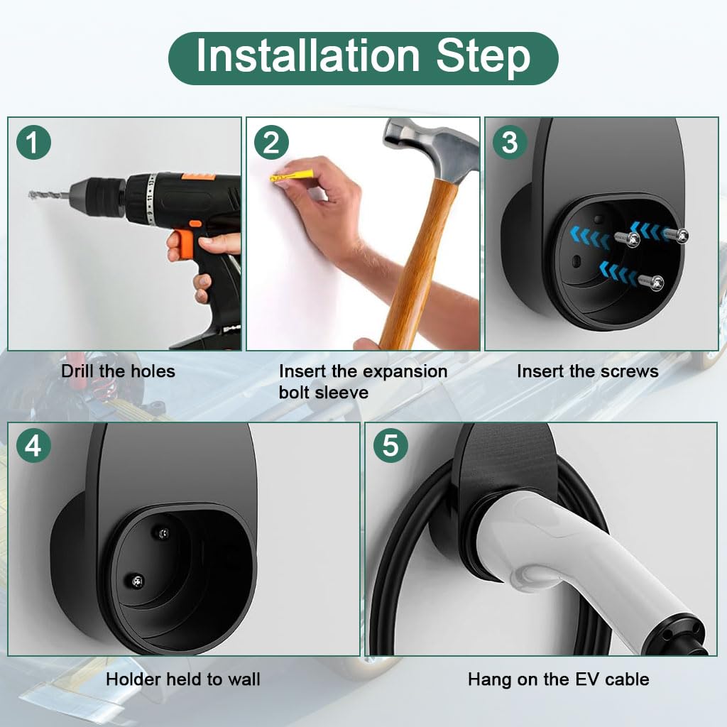 STHIRA Charging Plug Wall Holder for EV Use with Screwfix Mount and PC Bracket | Cable Organizer