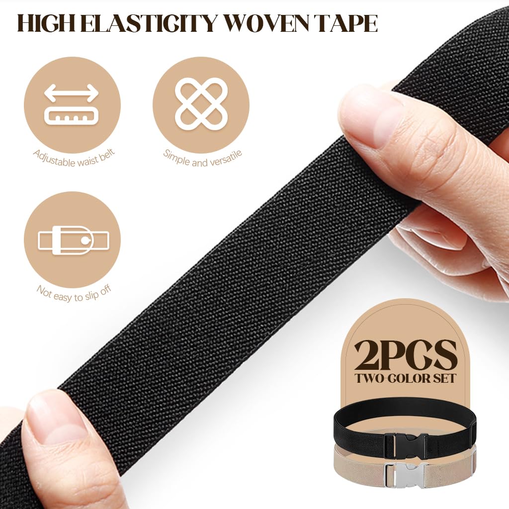 SNOWIE SOFT Kids Belts with Quick Release Buckle for School and Sports | 2Pcs Black & Brown Elastic Fit 31–37.4 in