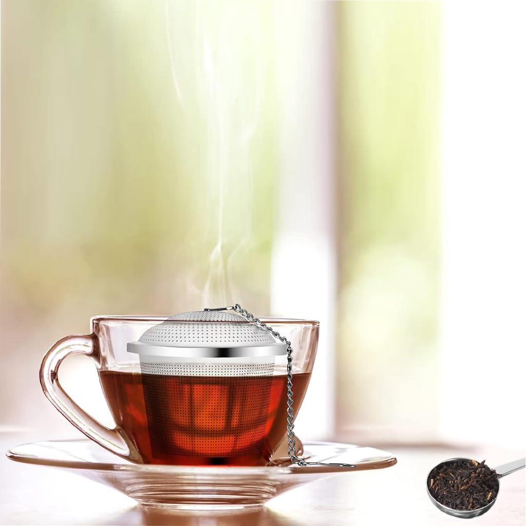 Supvox Tea Infuser for Loose Leaf Tea with 1.96 in Fine Mesh Chain Lid & Tray | 304 Stainless Steel 2 Pcs