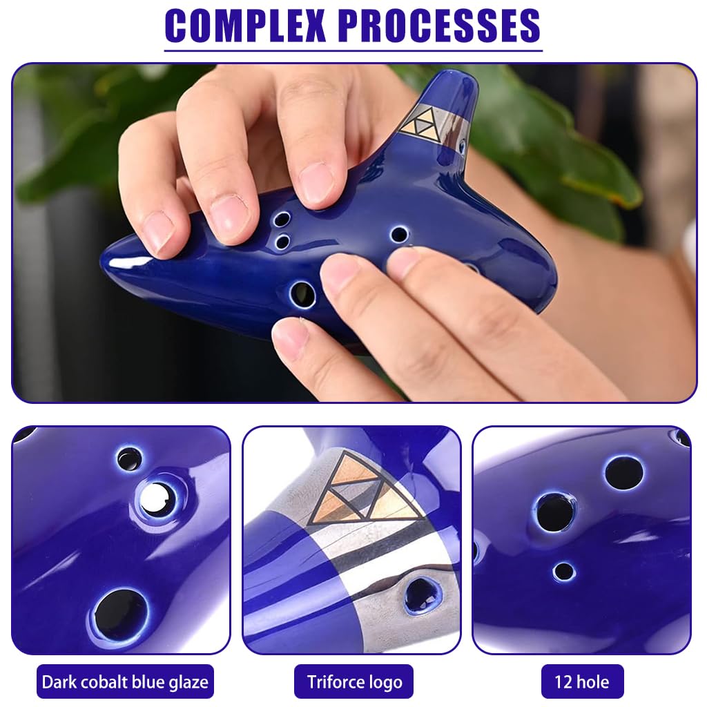 PATPAT Zelda Ocarina 12 Hole Alto C for Music Lovers with Triforce Design | Ceramic Gift Set
