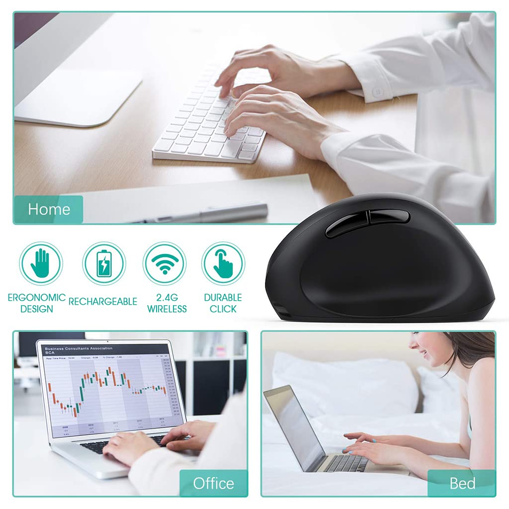 ZORBES® 2.4G Wireless Vertical Mouse for Reduce Wrist Pain Friendly to Hand, Ergonomic Rechargeable Wireless Mouse