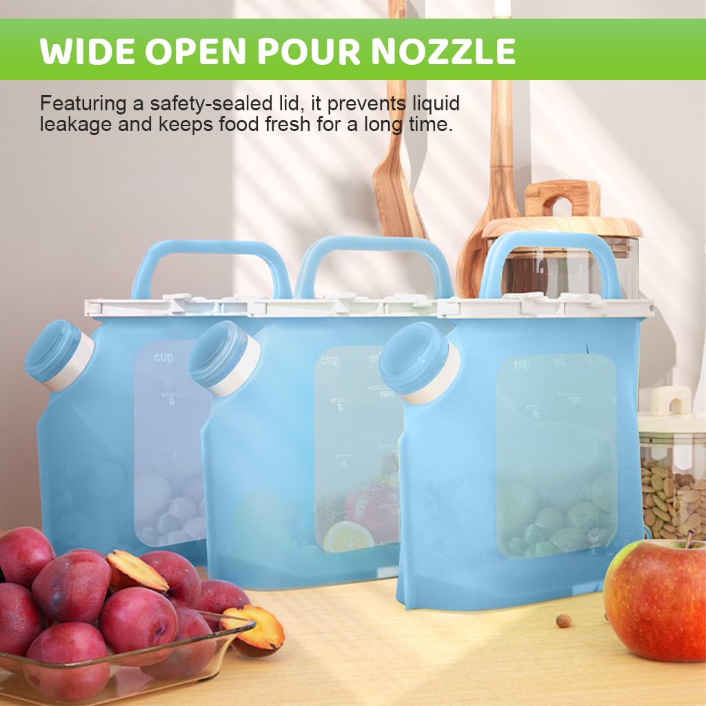 ZIBUYU Silicone Food Storage Container 1500ml for Kitchen Use with Wide Pour Nozzle & Handle | BPA-Free Leak-Proof Freezer Bag