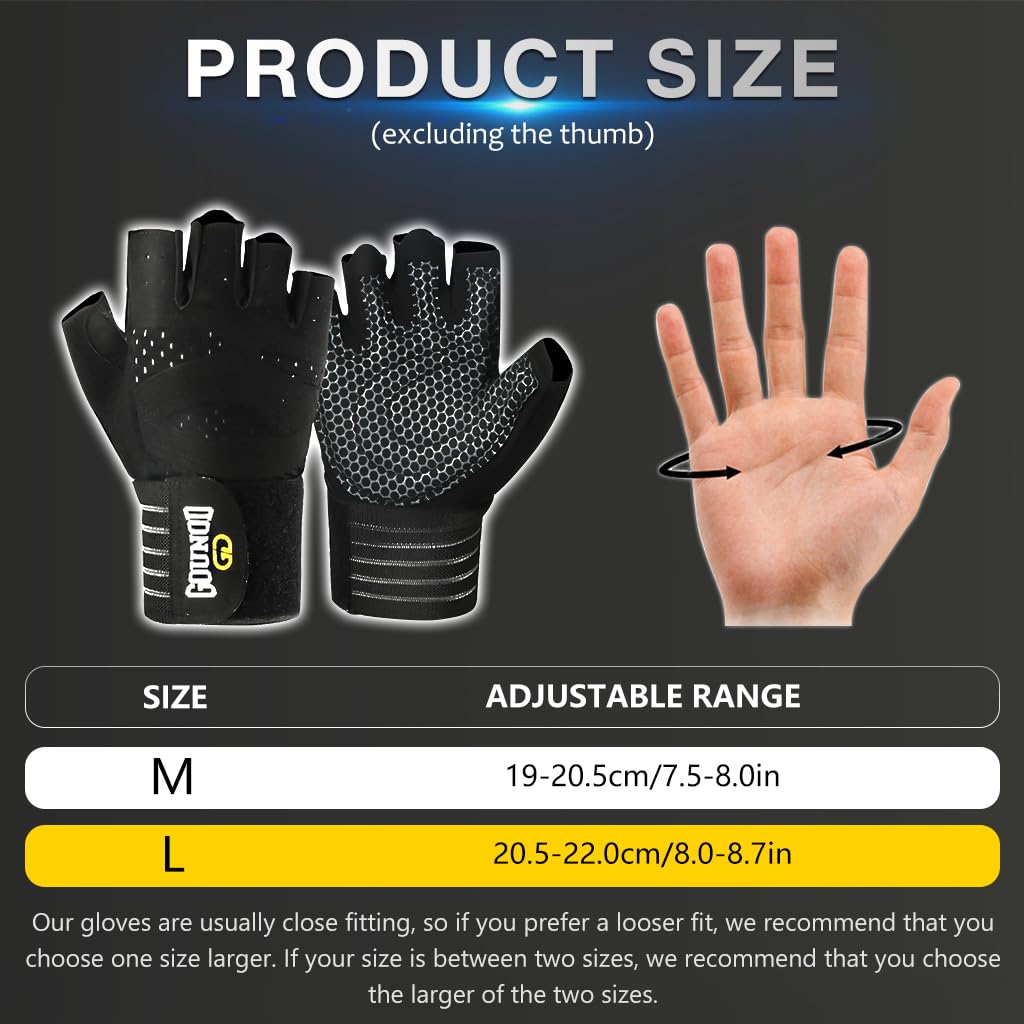 Proberos Fingerless Fitness Gym Gloves for Workout with Padded Palm and Wrist Support | Black L