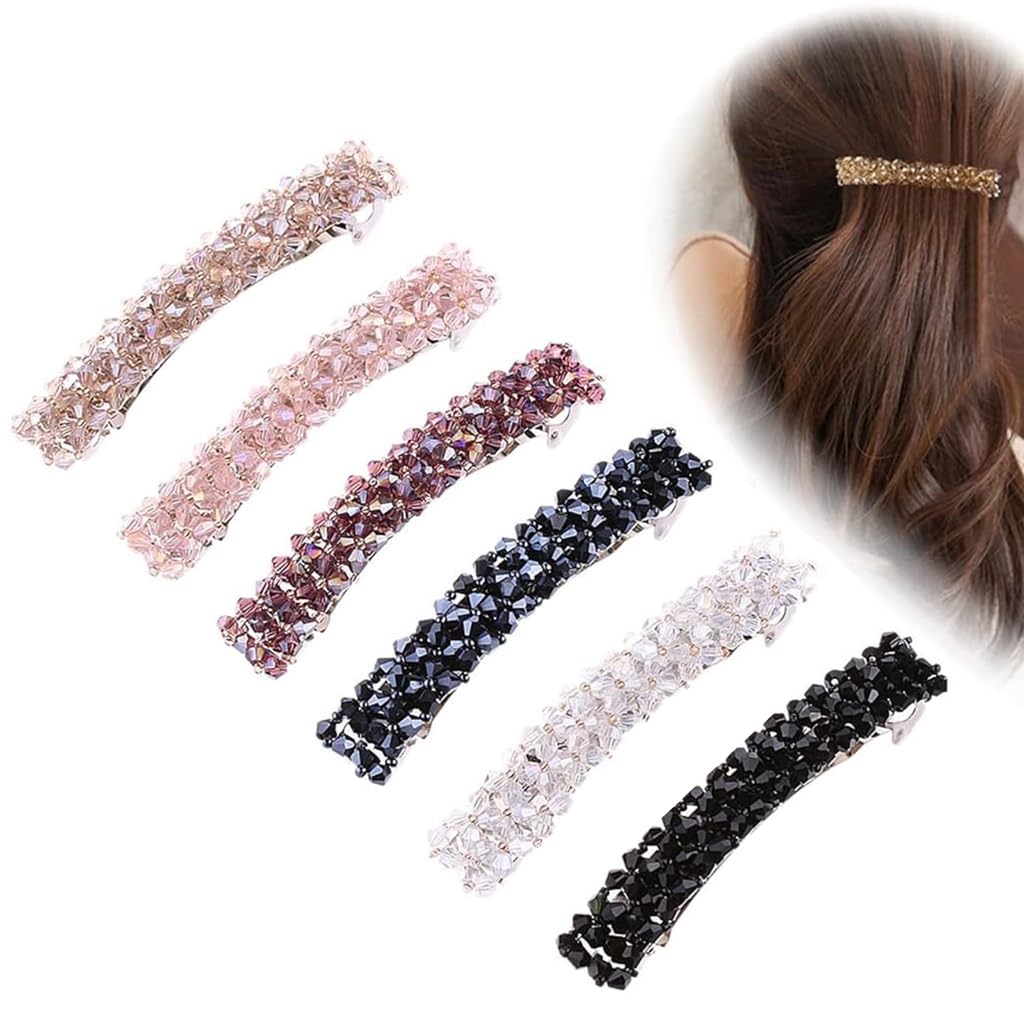 ZIBUYU Hair Pins for Women featuring 8.5 cm French Barrette Clips with Crystal Beads | 6Pcs Gift Set