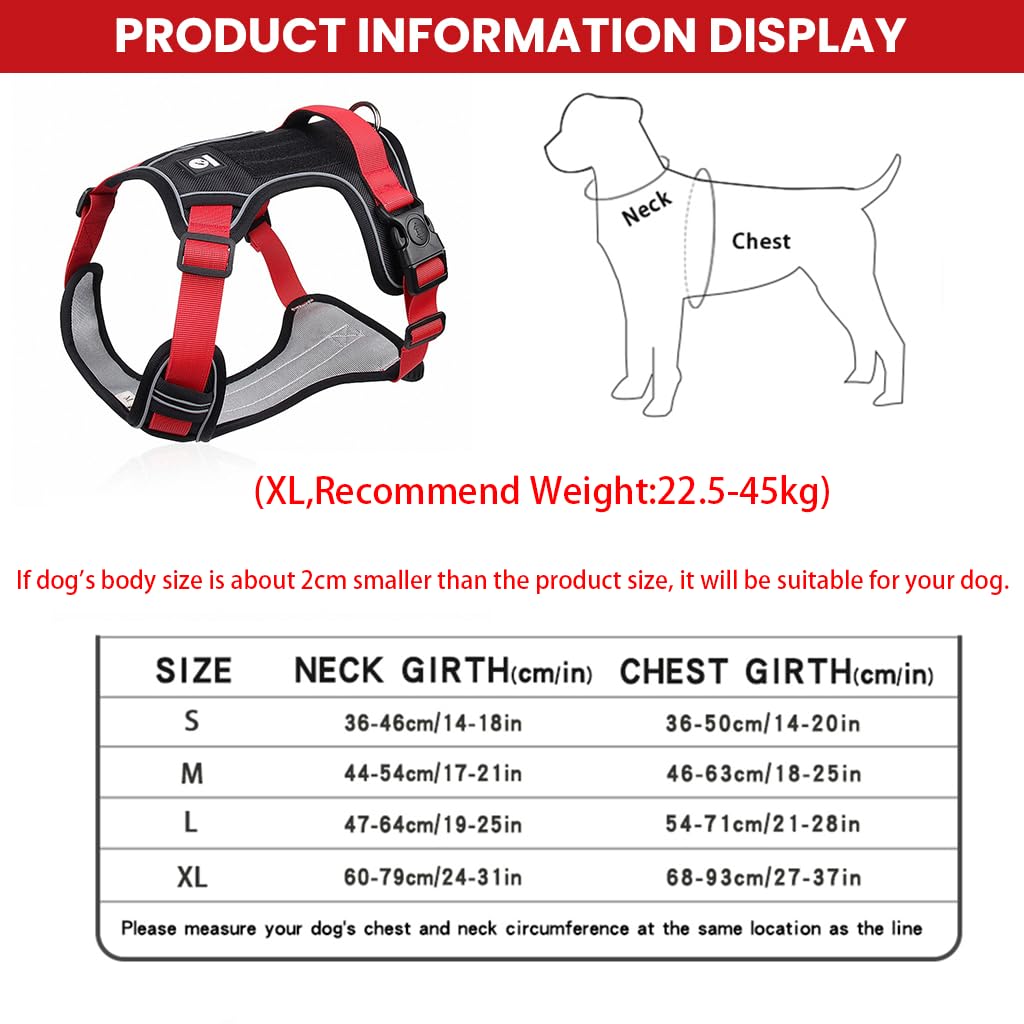 Qpets Dog Harness for Large Dogs 22.5–45kg with Reflective Strips and Control Handle | Red Oxford Vest 2PCS