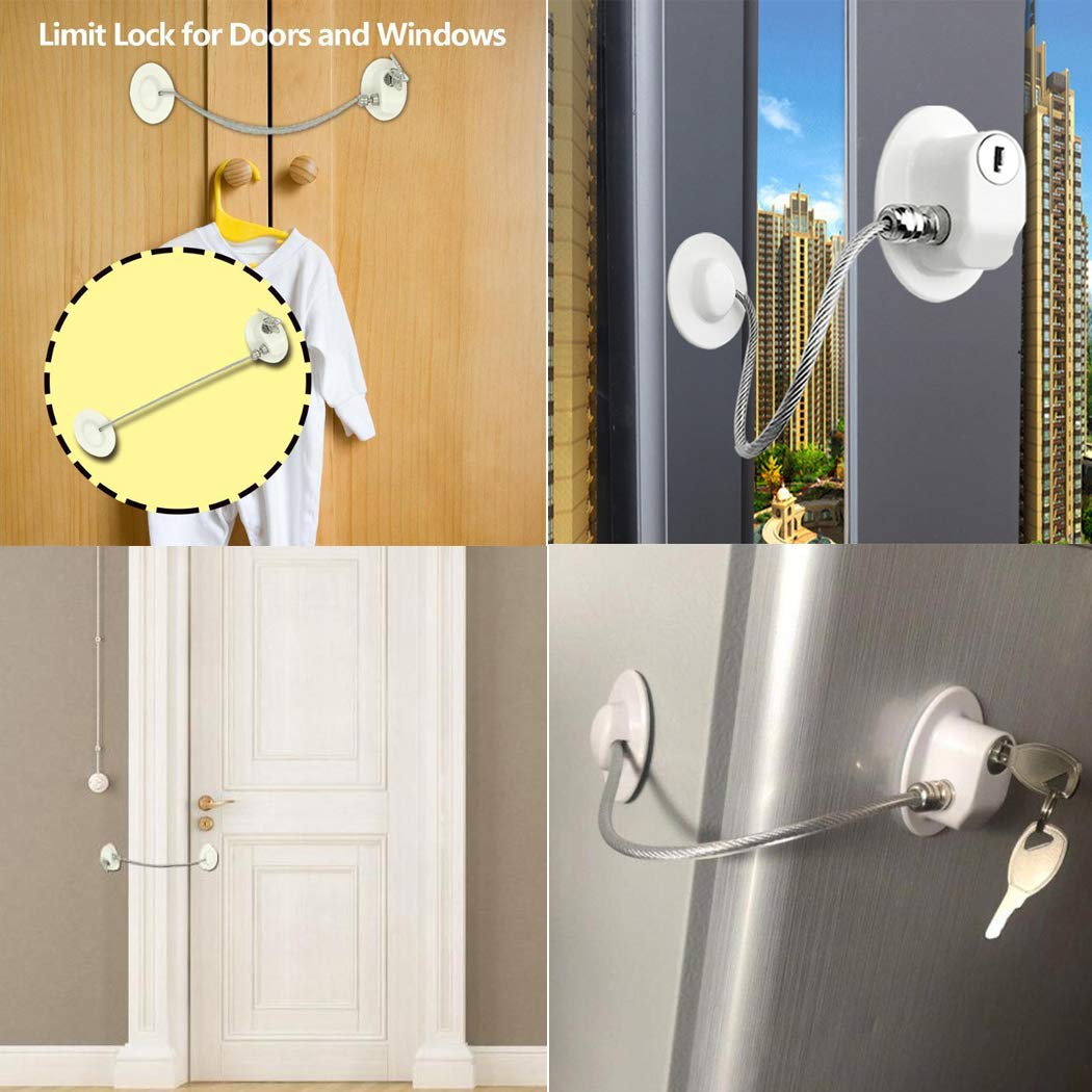 STHIRA® 1Pcs Refrigerator Lock Freezer Door Lock Cabinet Lock Strong Adhesive Lock Window Door Restrictor Cable for Baby Toddler Child Safety Device (Multi-Colour-White)