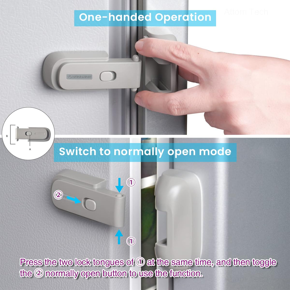 SNOWIE SOFT Fridge Lock for Child Safety with Sliding Button Mechanism and 190mm Plastic Design