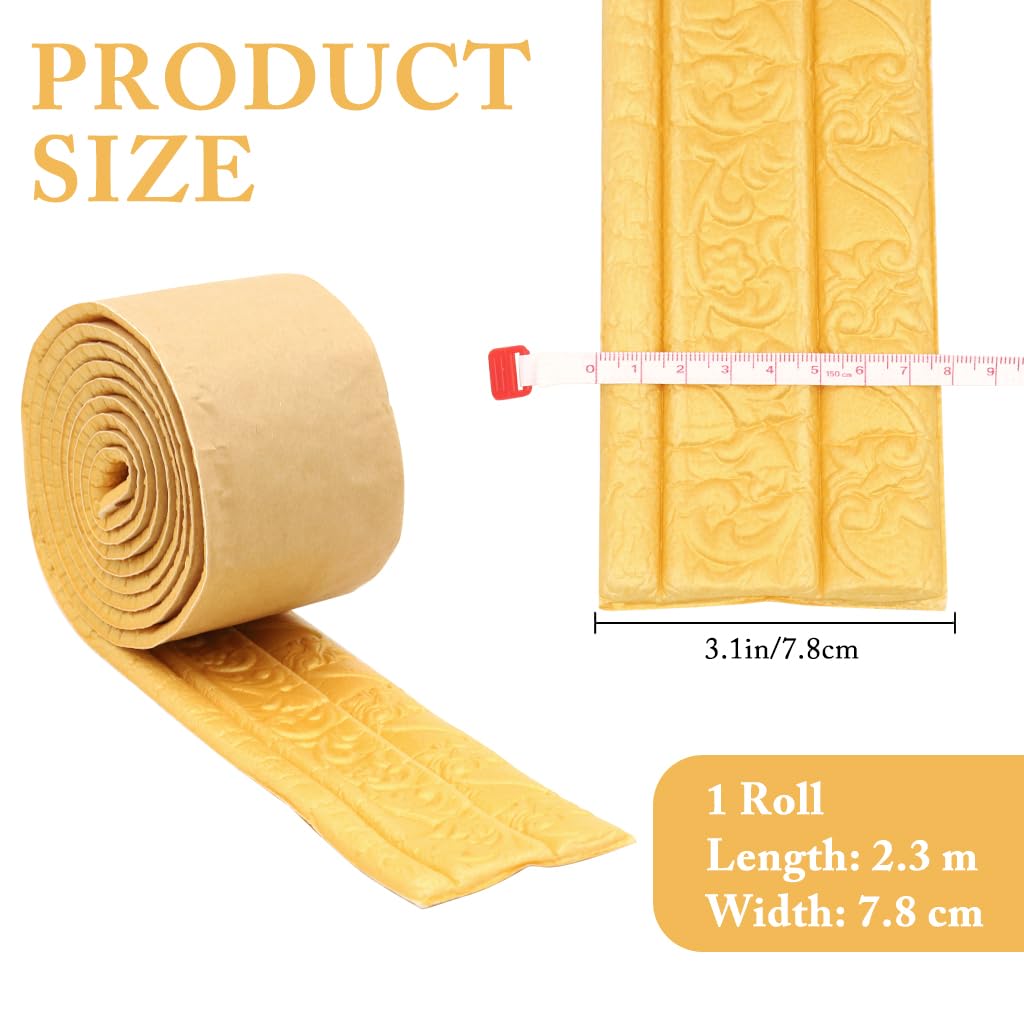 HASTHIP Peel Stick 3D Foam Molding Trim for Walls 2.3m x 7.8cm | Self Adhesive Gold 2 Pcs