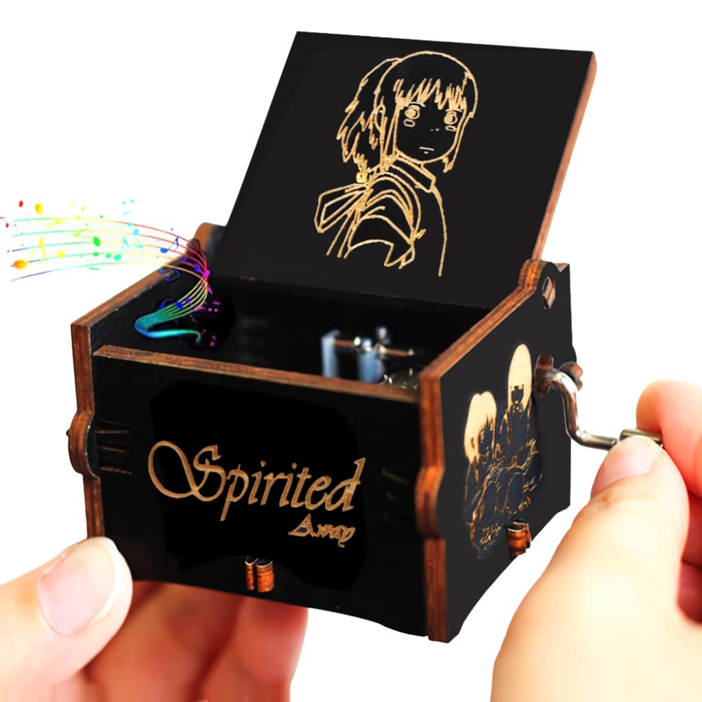 PATPAT Wooden Spirited Away Music Box for Desk Decoration with Hand Crank and Chihiro Design