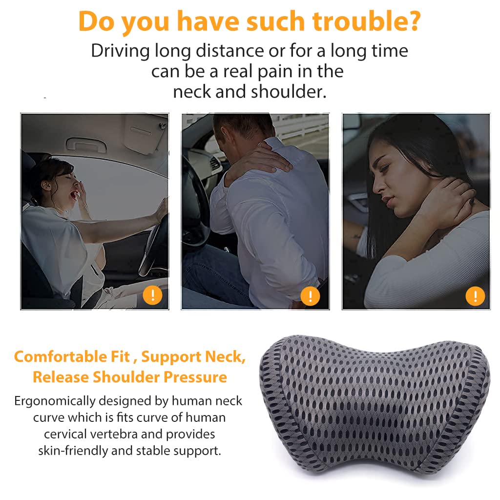 STHIRA Car Neck Rest Pillow for Driving with Adjustable Strap and Ergonomic Curve Design | 30cm Breathable Memory Foam Support