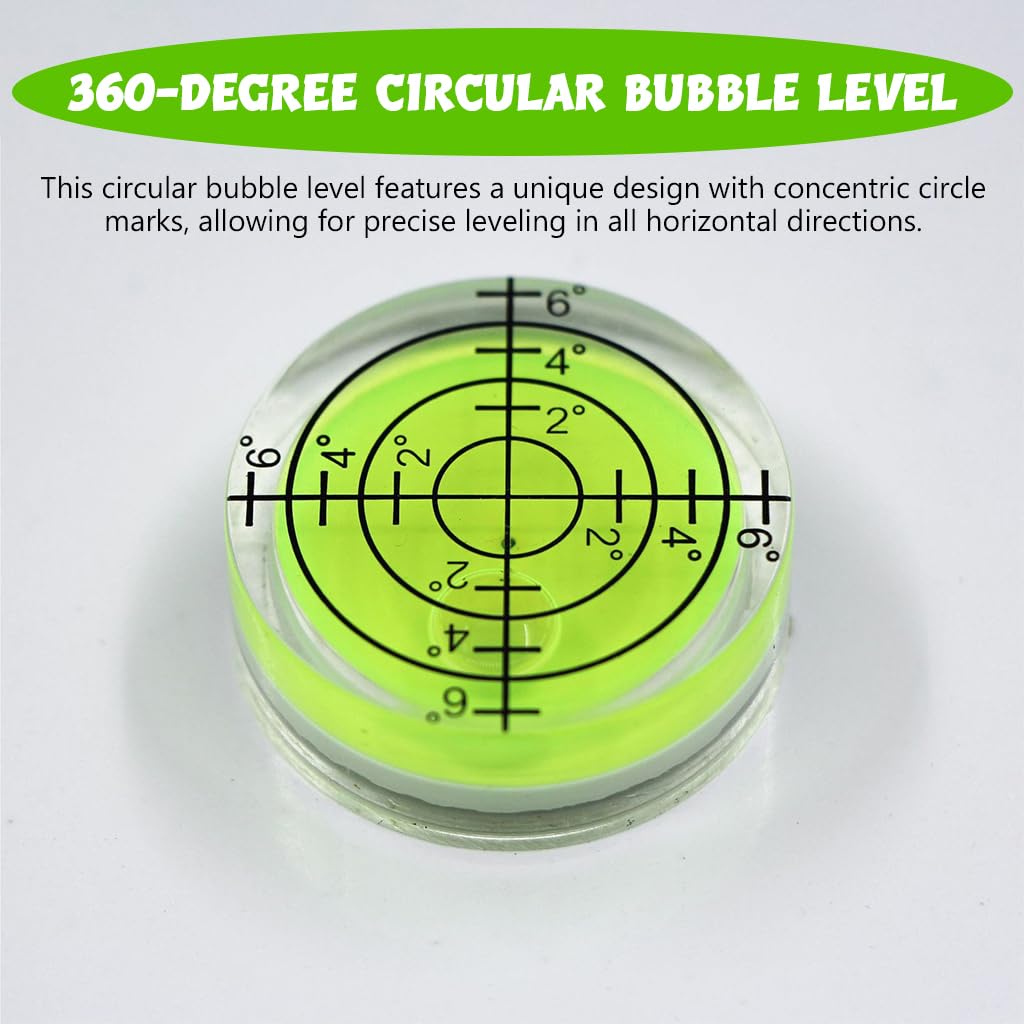 Serplex® 3Pcs Circular Bubble Level Bullseye Level Acrylic Green Mineral Spirit Circular Level 360-Degree Leveling with Concentric Circles Marks Mini 3.2cm Diameter Pocket Bubble Level