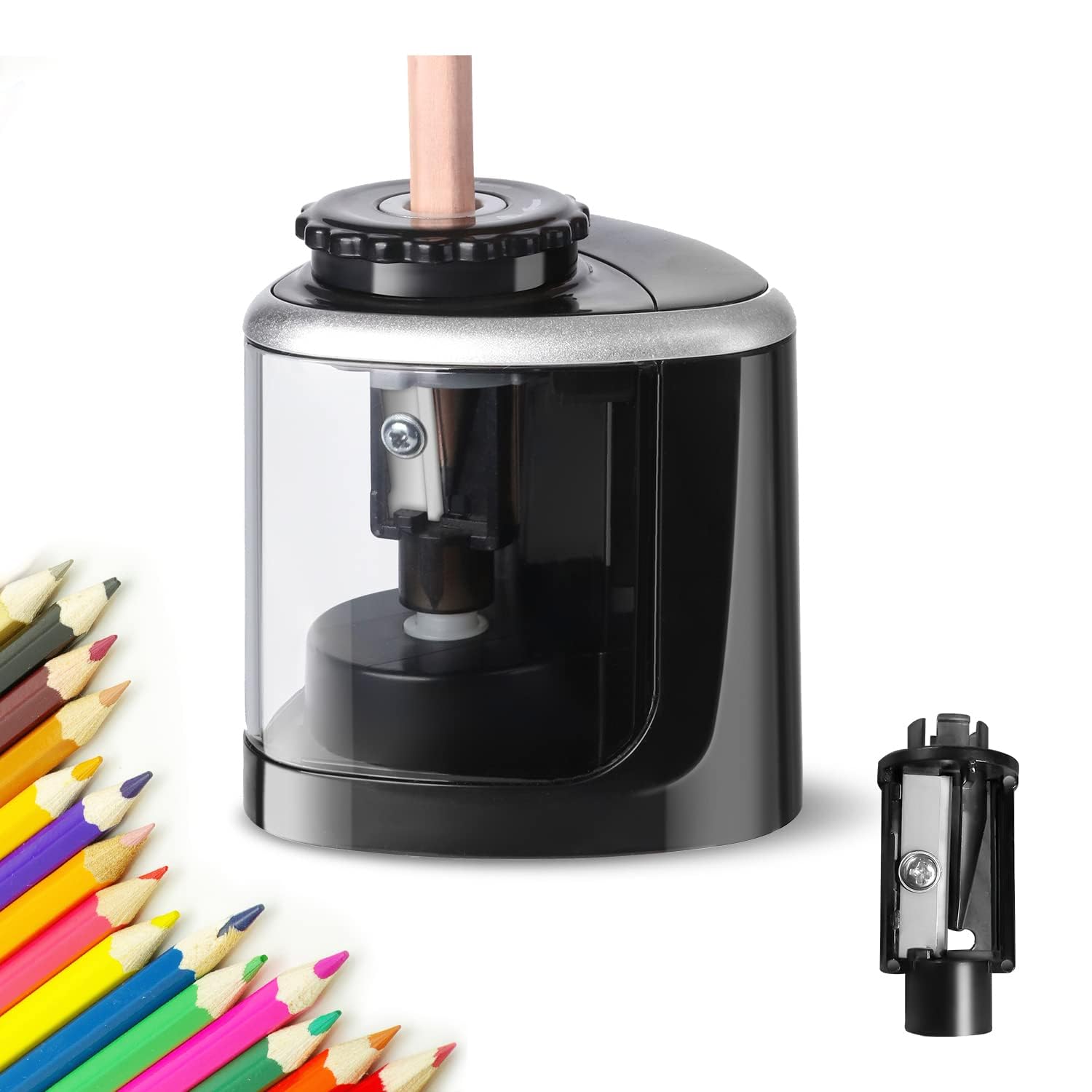 Climberty® Electric Sharpener for Pencil, Pencil Sharpener with Durable Blade to Fast Sharpen, Battery Operated, Automatic Sharpener for No.2/Colored Pencils(6-8mm), Without Battery (Black)