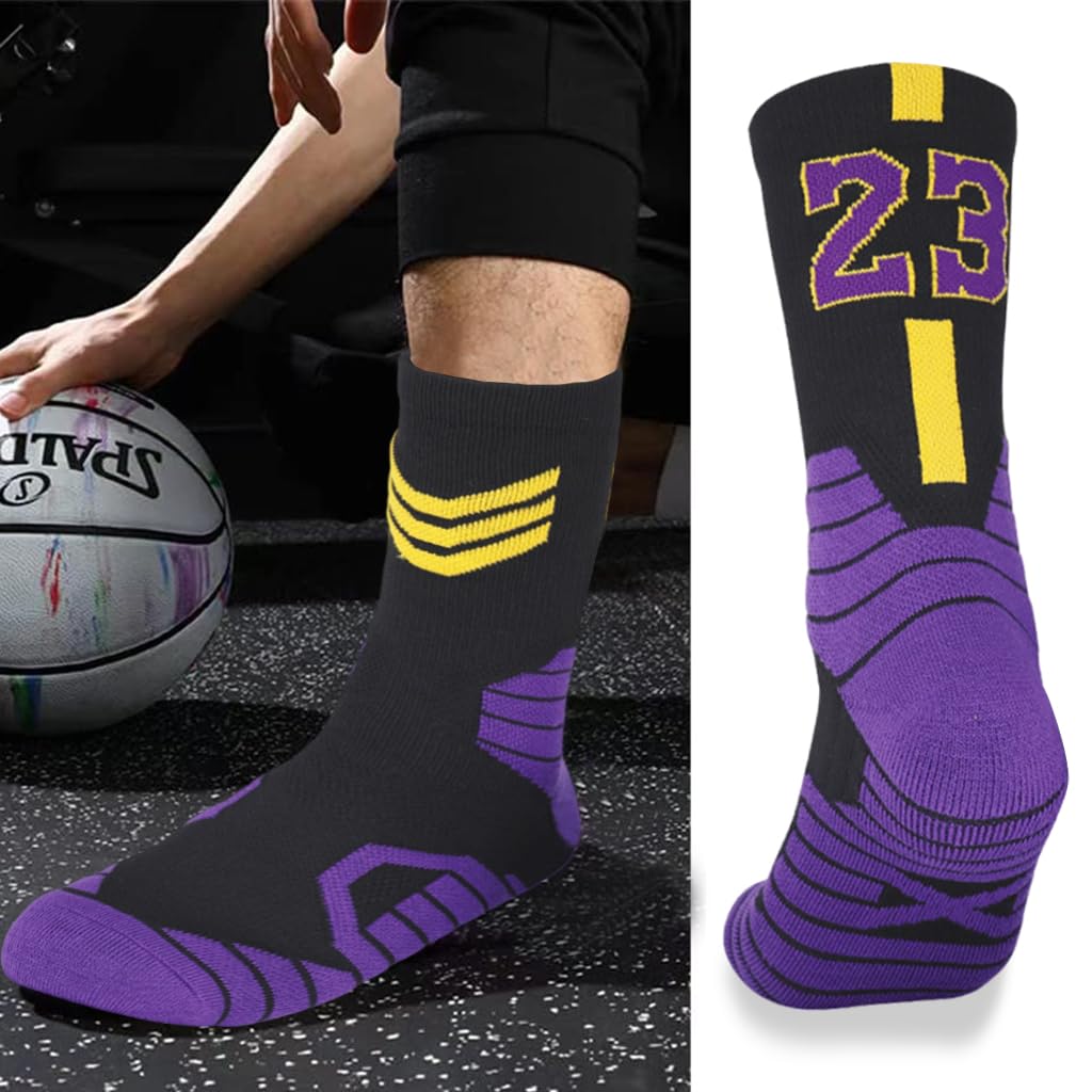 PROBEROS Basketball Socks for Men featuring No 23 Special Edition design and moisture wicking cotton blend | breathable cushioned support for multi sport training
