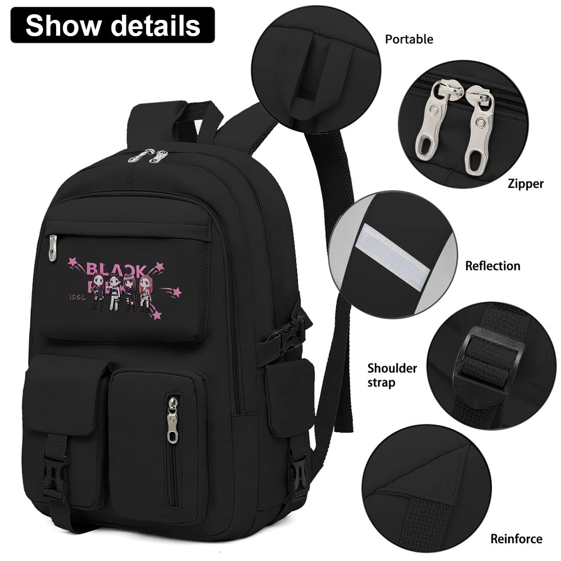 PALAY Blackpink Backpack for School with 15.6 inch Laptop Compartment and USB Port | 18L Oxford Bag