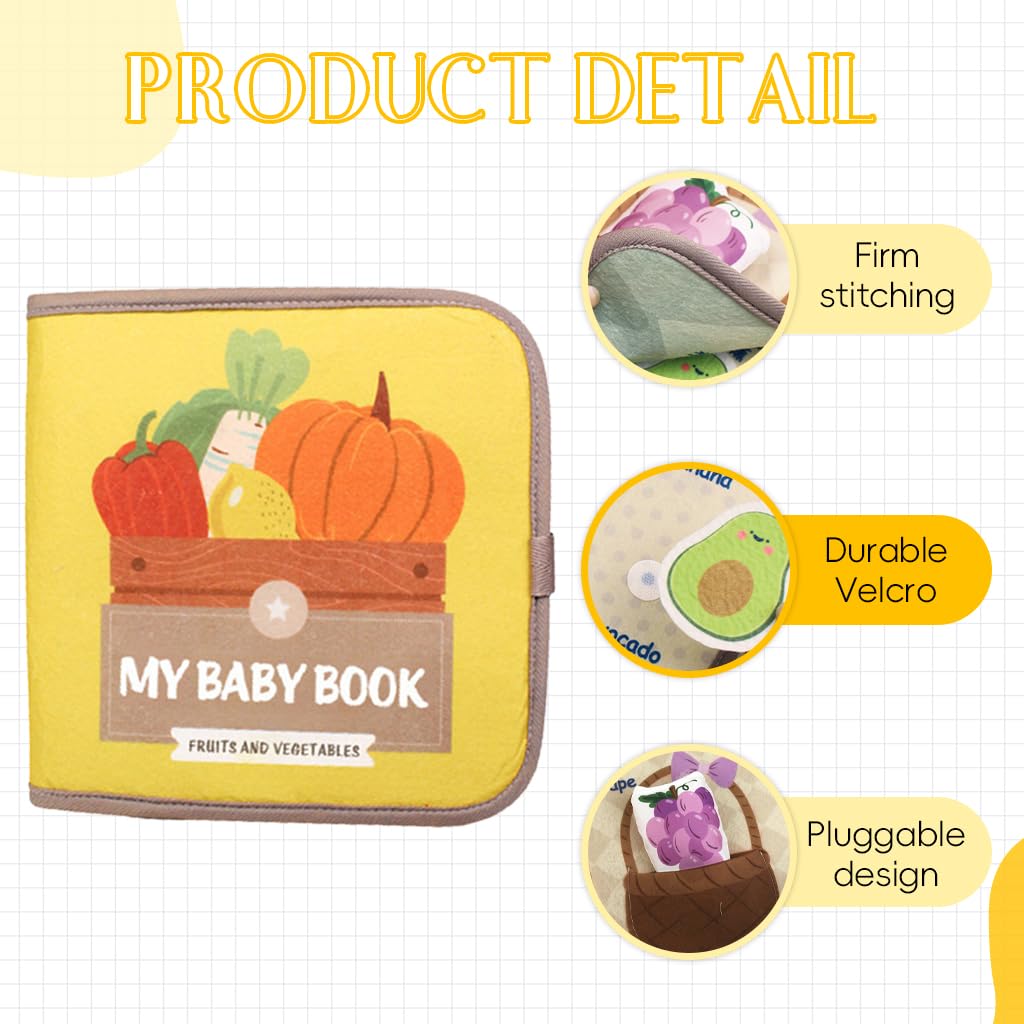 SNOWIE SOFT Baby Busy Book for Early Learning with Squeaky Toy and 21.5x21 cm Fabric Pages | Travel-Friendly Quiet Book for Toddlers 6–24 Months