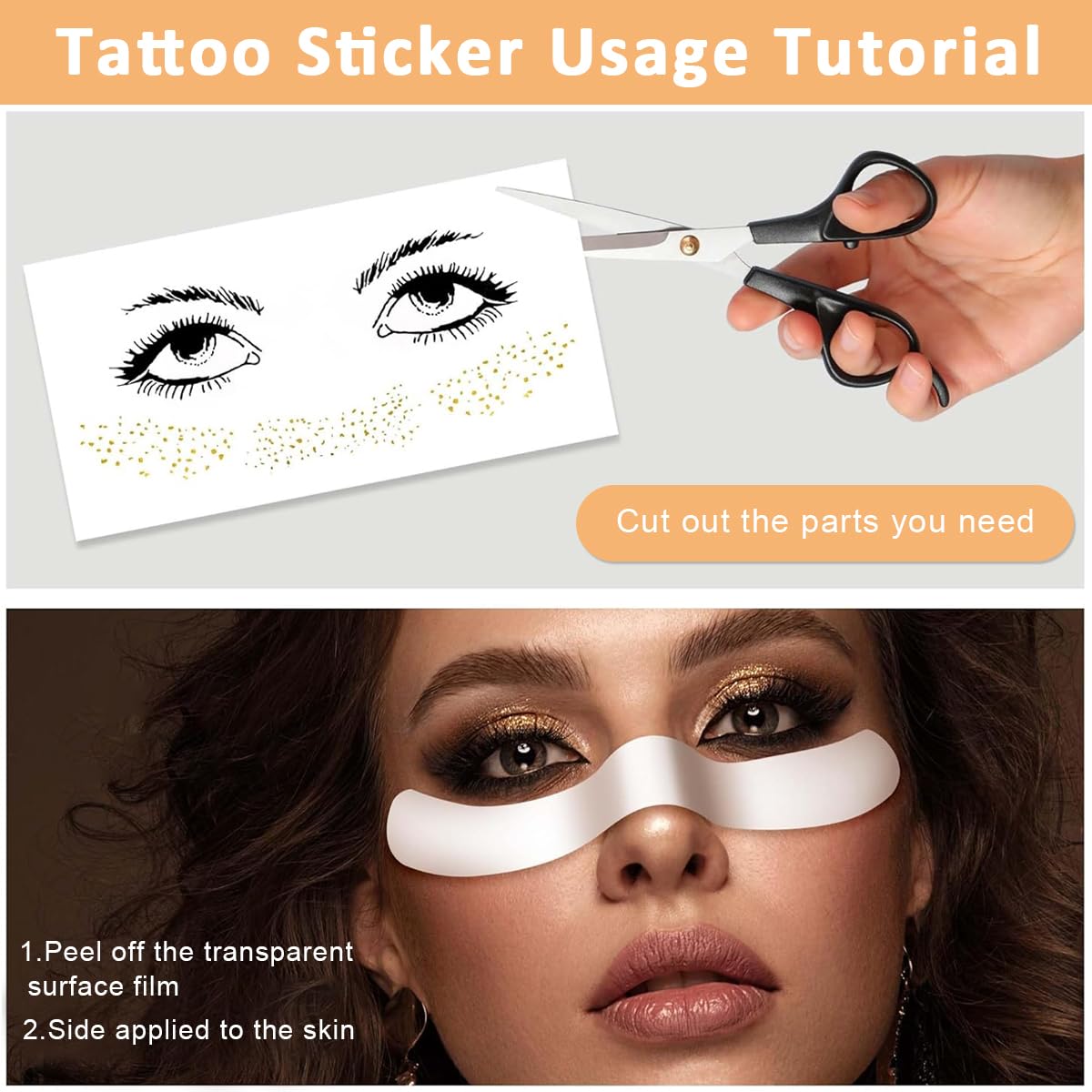 ZIBUYU Golden Glitter Freckles Temporary Tattoo for Makeup and Party | 3 Sheets Waterproof Face Stickers