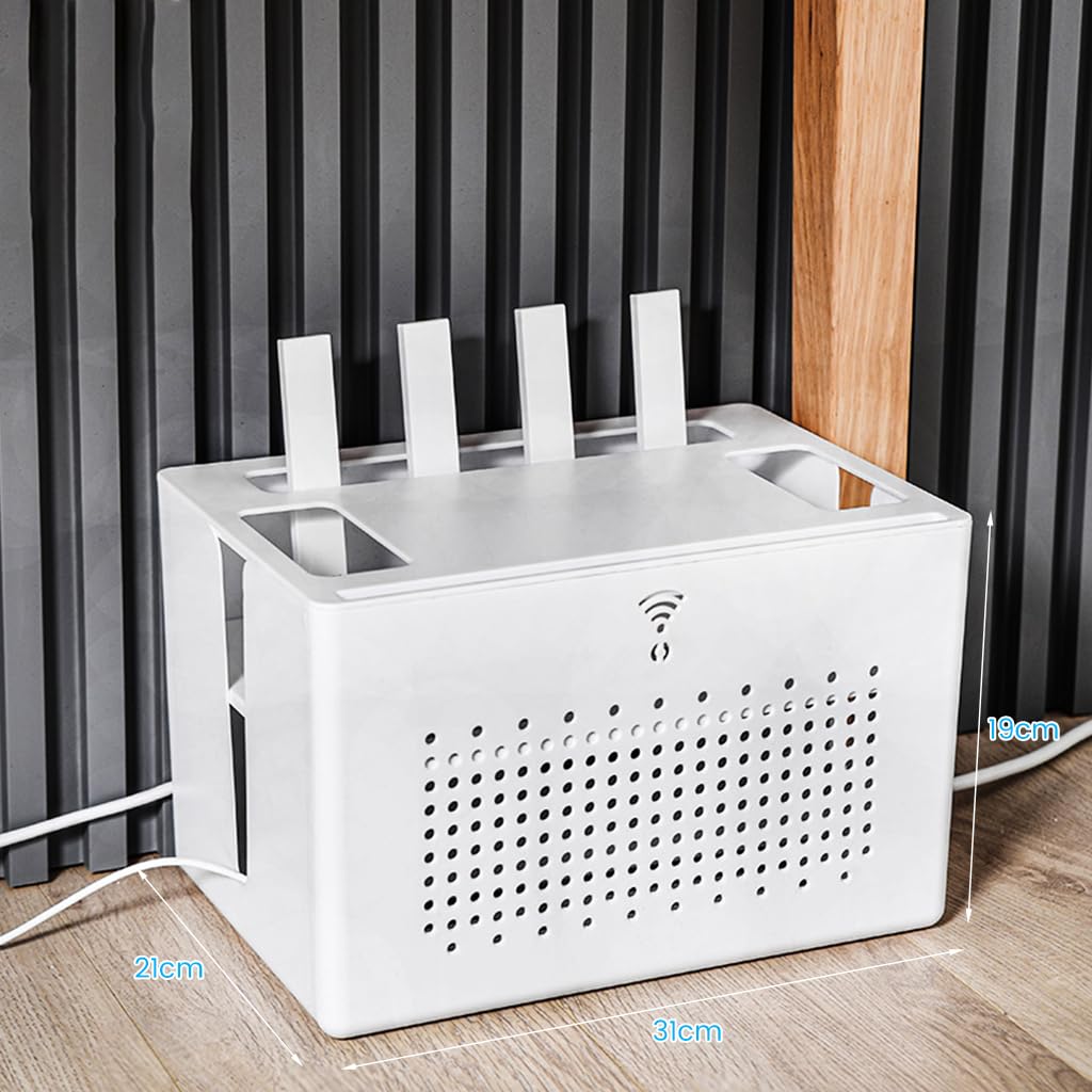 Verilux® Double Layer Router Stand Cable Organizer Box, Wireless Router Storage Box Router Stand Power Extension Board Organizer All Purpose Organizer Box for Cables, Power Extension Board, Router