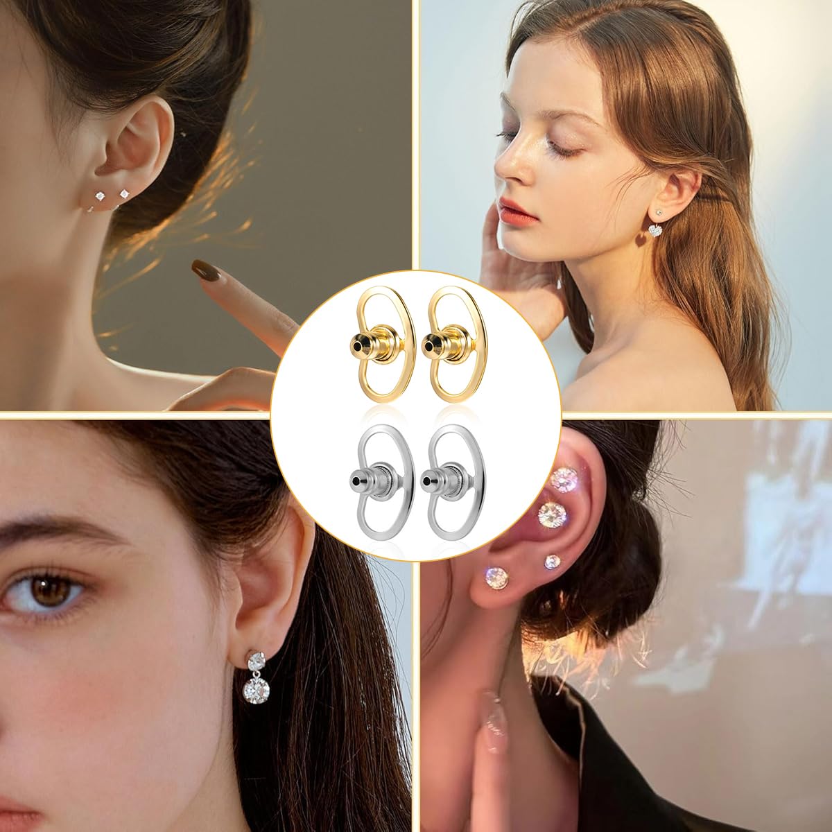 SANNIDHI Earring Supporter for Heavy Earrings with 4Pcs Screw Back Design | White Gold Color