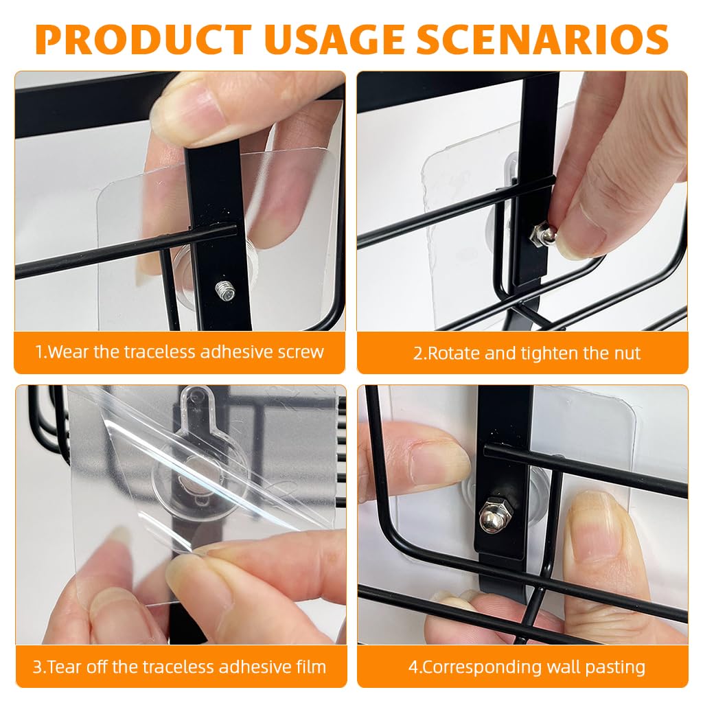 HASTHIP Shower Caddy for Bathroom Toiletries with 3 Metal Baskets and Hooks | No‑Drill Quick‑Dry Organizer