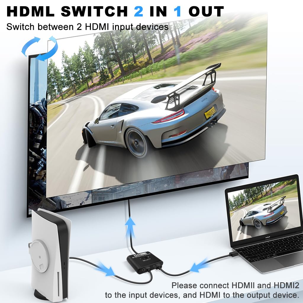ZORBES HDMI Bi Directional Switch for Dual Displays with Select Button and 4K×2K Support