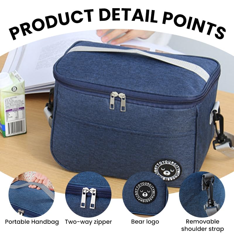 HASTHIP Insulated Lunch Bag for Work and Picnic with Handle & Shoulder Strap 26x17x18cm Blue