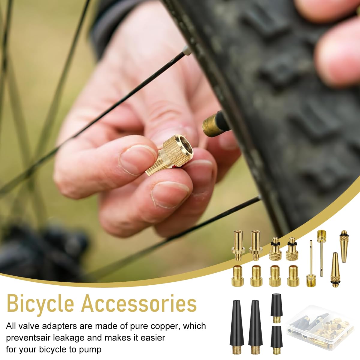 STHIRA® Bicycle Presta Schrader Valve Adaptor, 16PCS Brass Bike Pump Adapters, Ball Pump Needle, Balloon Inflatable Nozzle Inflator Adapter, Air Pump Accessories for Standard Pump