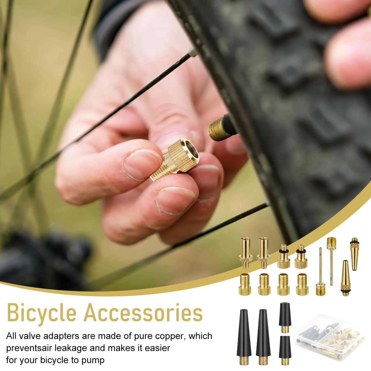 STHIRA Bicycle Pump Adaptor Set for Presta and Schrader Valves featuring 16 Brass Pieces | Universal Inflation Accessories