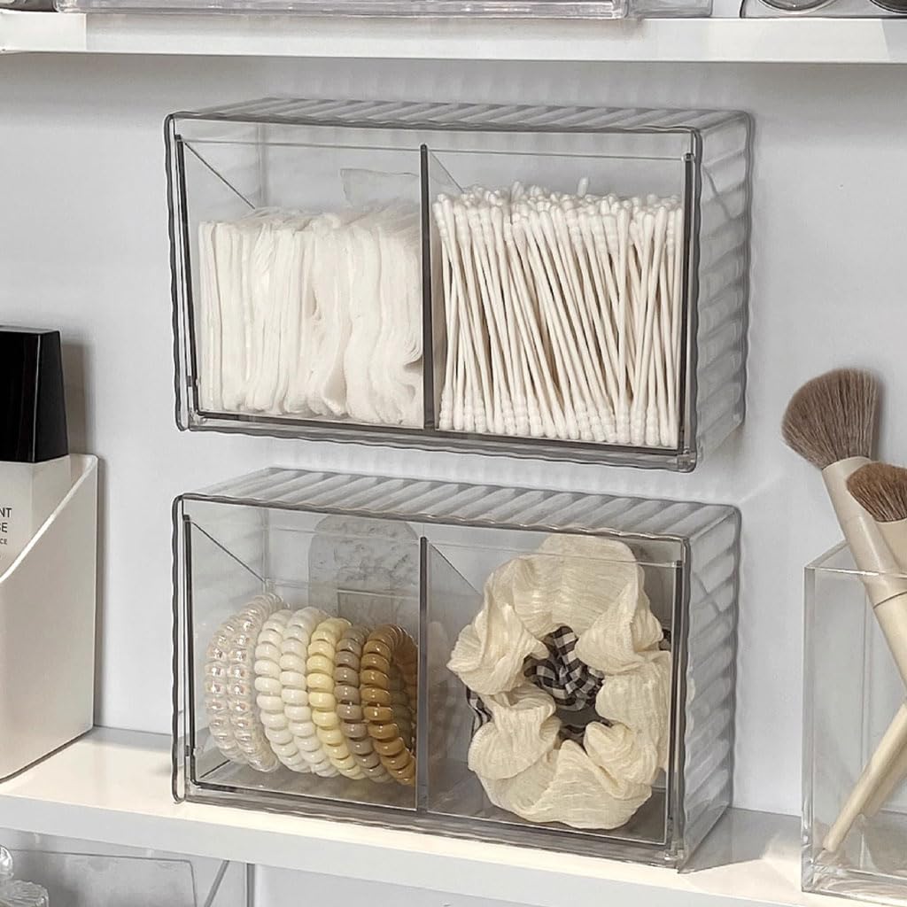 HASTHIP Washroom Storage Organizer for Bathroom Essentials with Dual Compartments 17.2x6.5x10cm | No Drill Wall Mount Transparent Acrylic Box