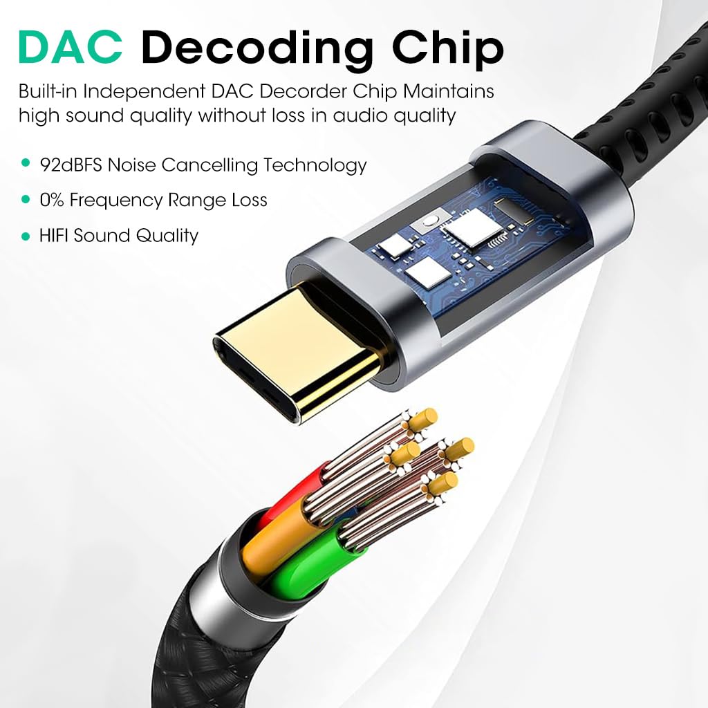 USB Type C to 3.5mm Audio Jack Adapter for Galaxy S23 and iPad Pro with Nylon Braided Cable