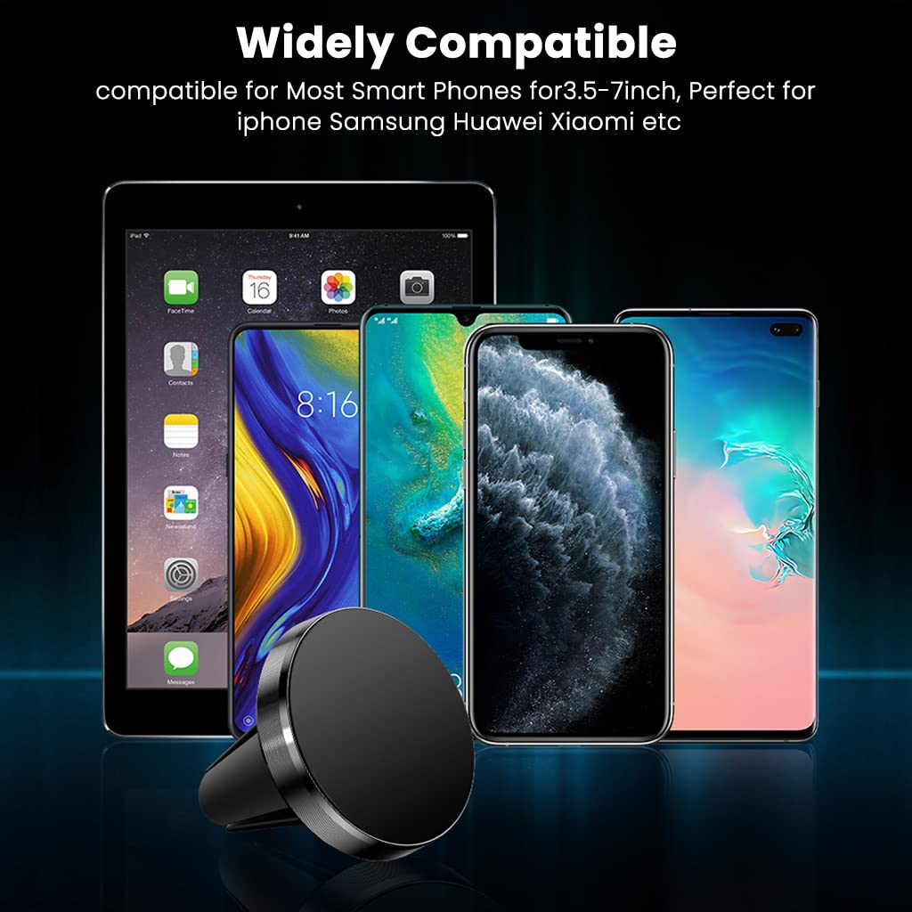 HASTHIP Magnetic Car Phone Mount Holder for Air Vent with 4 Strong Magnets and Rubber Clamps