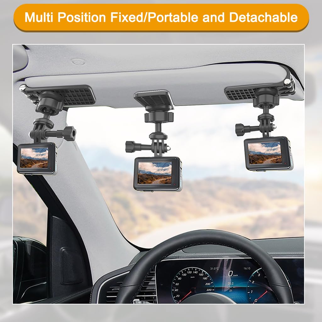 STHIRA Car Sun Visor Mount for Action Cameras with 1/4 inch Thread and Anti Slip Silicone Clip