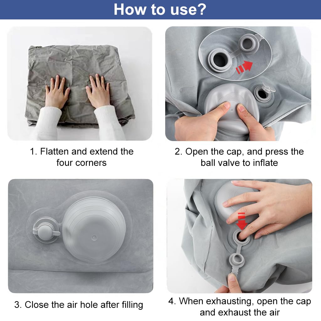 HANNEA Inflatable Air Travel Pillow for Flights with Self-Inflatable Valve | 16x11x18 in Portable Footstool