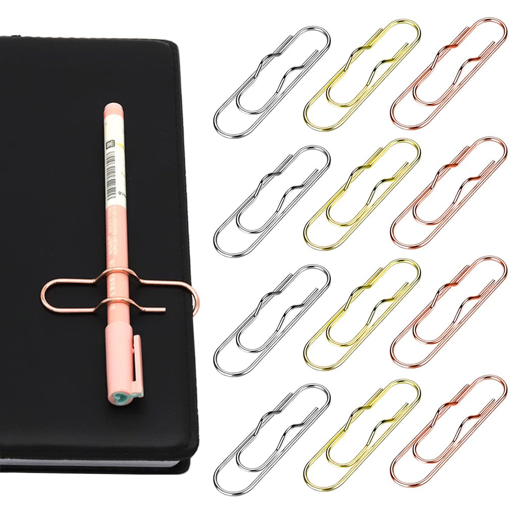 Climberty® 12Pcs Metal Pen Clips, Paperclip Pen Holders for Notebooks and Papers, Metal Pen Clip Holder and Pen Holder Clip Included (Gold/Silver/Rose Gold)