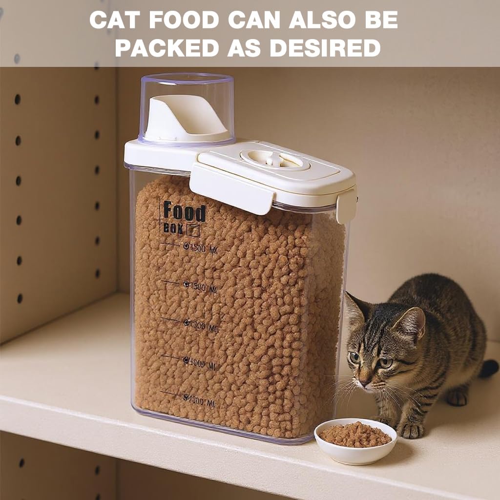 Qpets Airtight Pet Food Container 2.8L with Built in Date Tracker and Measuring Cup | Food Grade PET Jar for Dry Grains