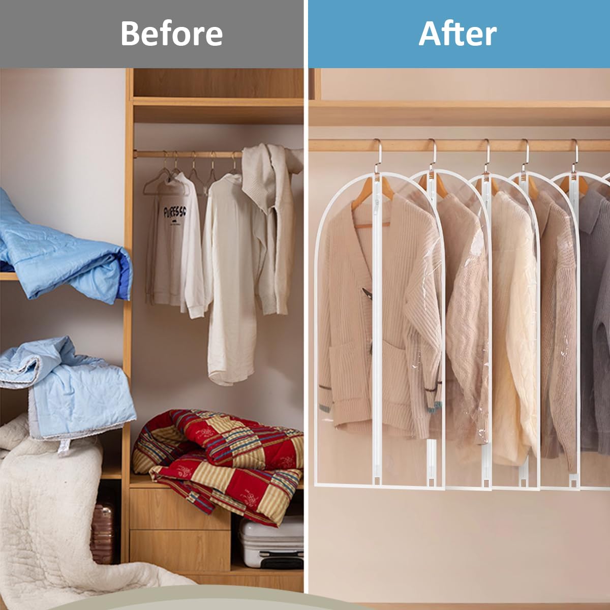 HASTHIP Garment Bags for Closet Storage with Hanger Hook Hole PEVA Clear Covers 10Pcs 23.62x39.37 in | Dustproof Zip-Up Clothes Protection