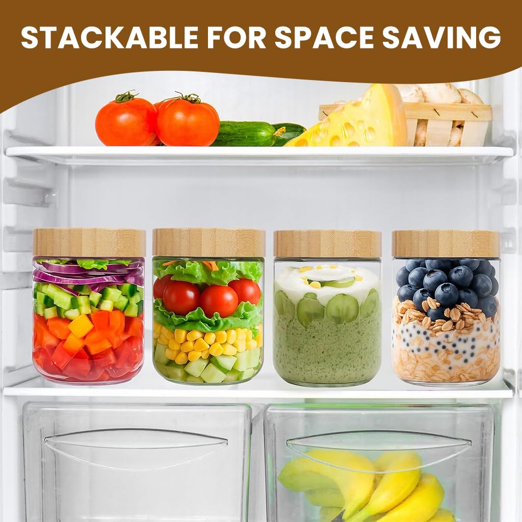 HASTHIP Airtight Glass Jar for Kitchen Storage with Wooden Lid 16oz Clear Mason Design