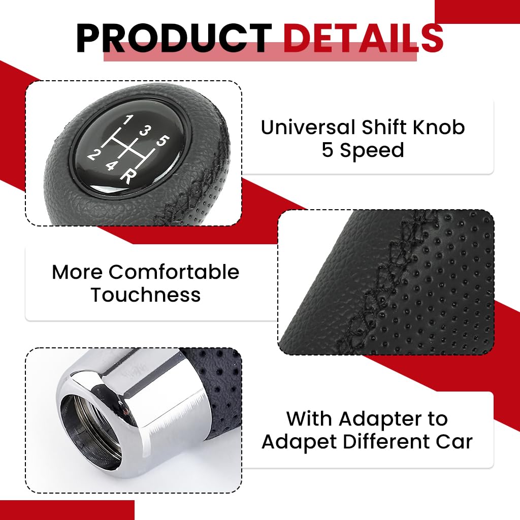 ZIBUYU 5 Speed Car Gear Knob Cover for Manual Vehicles with 9.1x5.5x2.7 cm Ergonomic Design | Black Leather