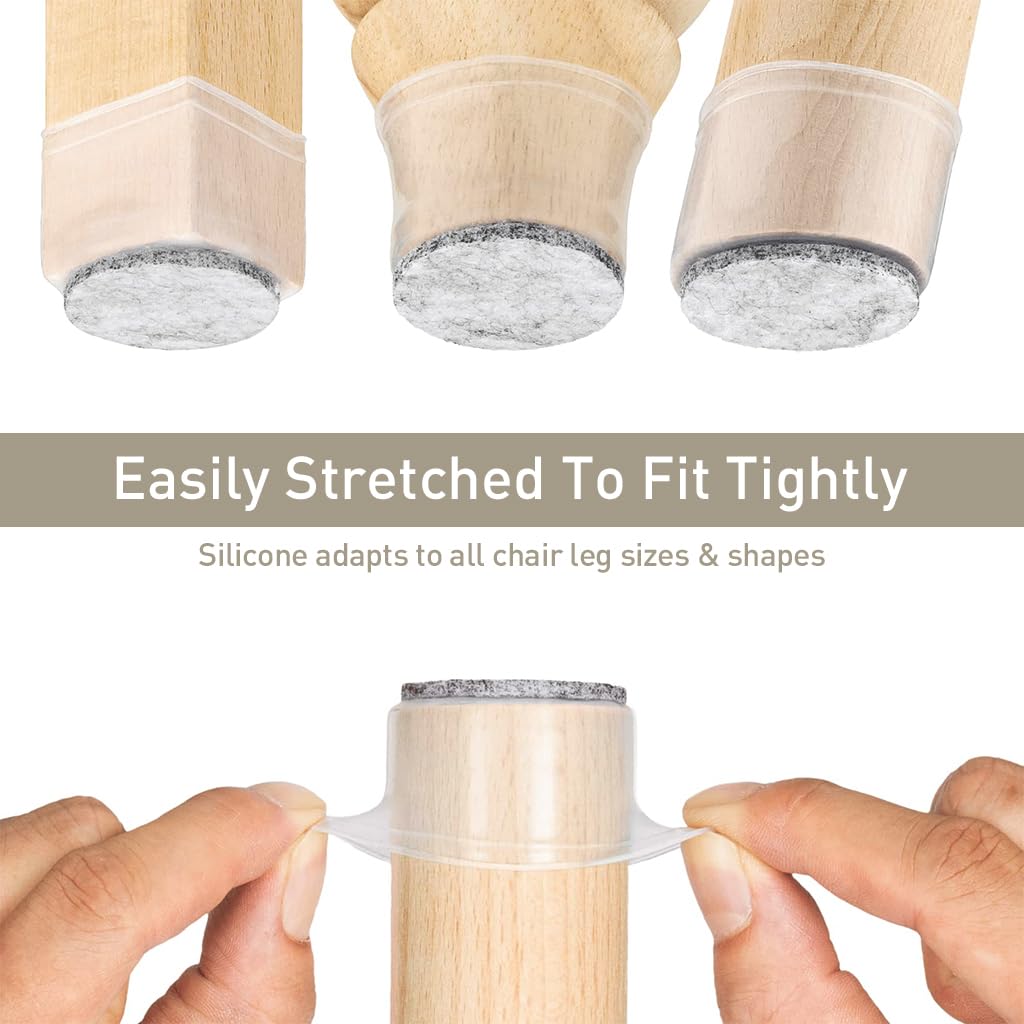 Supvox Silicone Chair Leg Protector for Furniture | 16pcs Fit 0.86–1.29 in with Felt Pad