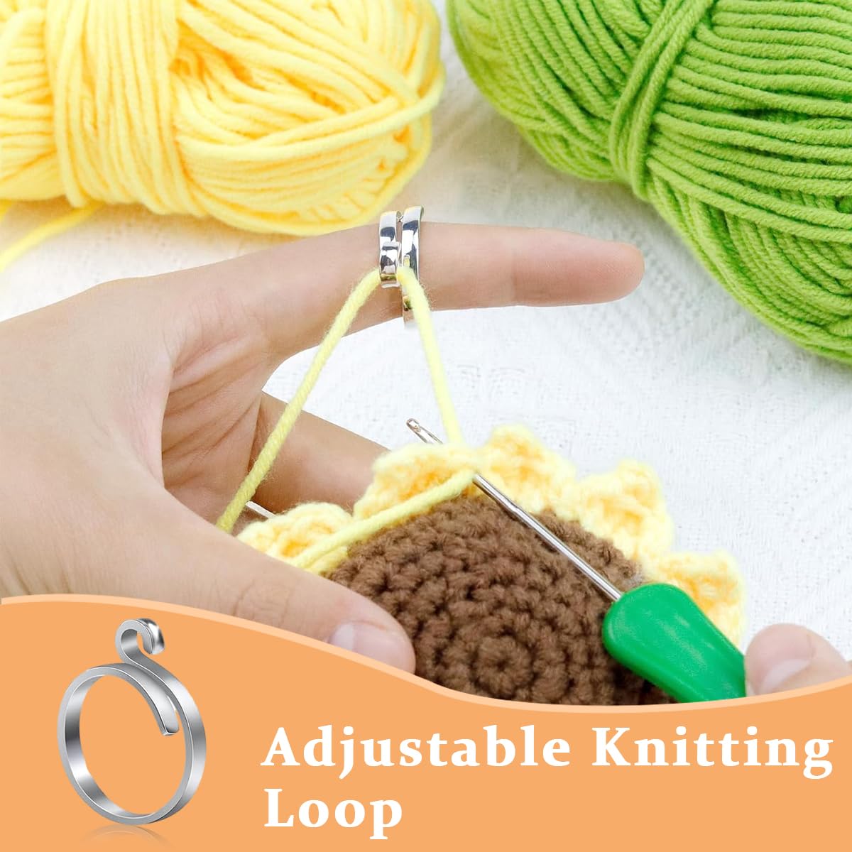 HASTHIP Adjustable Crochet Ring Set for Finger Knitting with Open Design | 6PCS 0.73–0.94 in