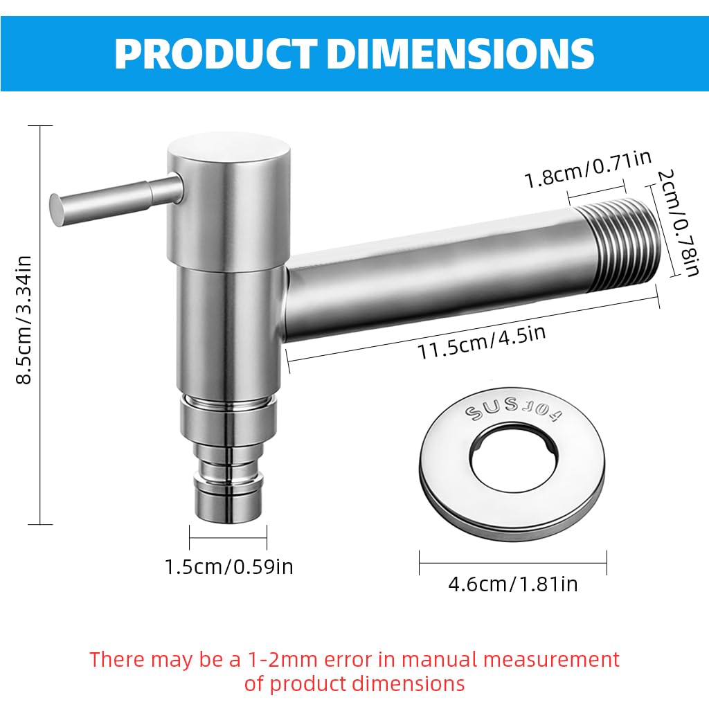 HASTHIP Washing Machine Tap for Bathroom and Laundry Sink with Stable Flange | 4.5 in Stainless Steel Fixture