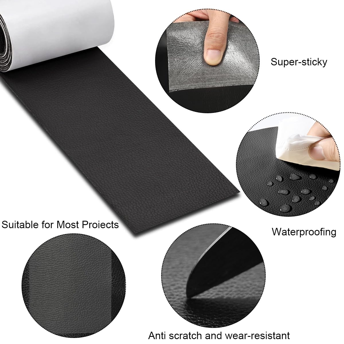 HASTHIP Leather Repair Tape for Furniture with Self Adhesive Backing 3x60 Inches Black | Cuttable PU Patch
