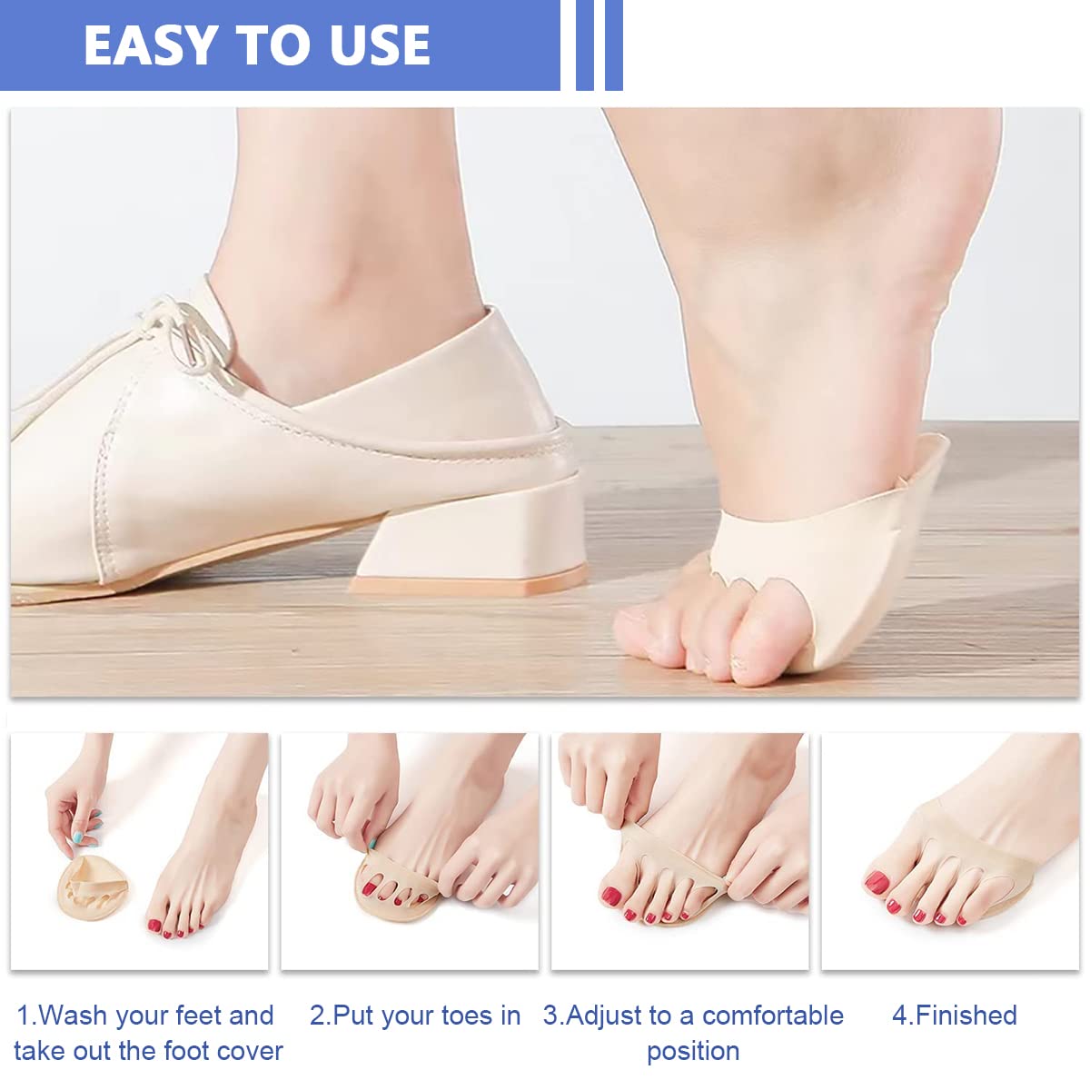 HASTHIP 4 Pairs Forefoot Pads Honeycomb Fabric Ball of Foot Cushion Metatarsal Pads for Women, Reusable High Heels Invisible Socks, Comfortable Non-Slip Toe Sleeves for Relieving Foot Fatigue