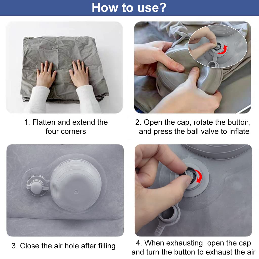 HANNEA Inflatable Air Pillow for Travel with Self‑Inflatable Design | 2Pcs Grey and Blue Set