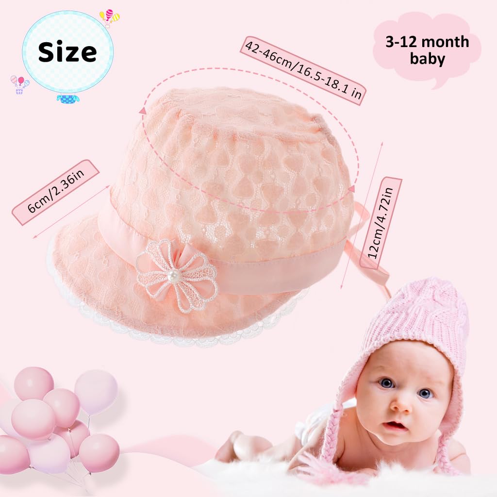 SNOWIE Baby Cap for 3–12 Months with Lace Ruffle Brim and Strap | Soft Cotton Pink Hat