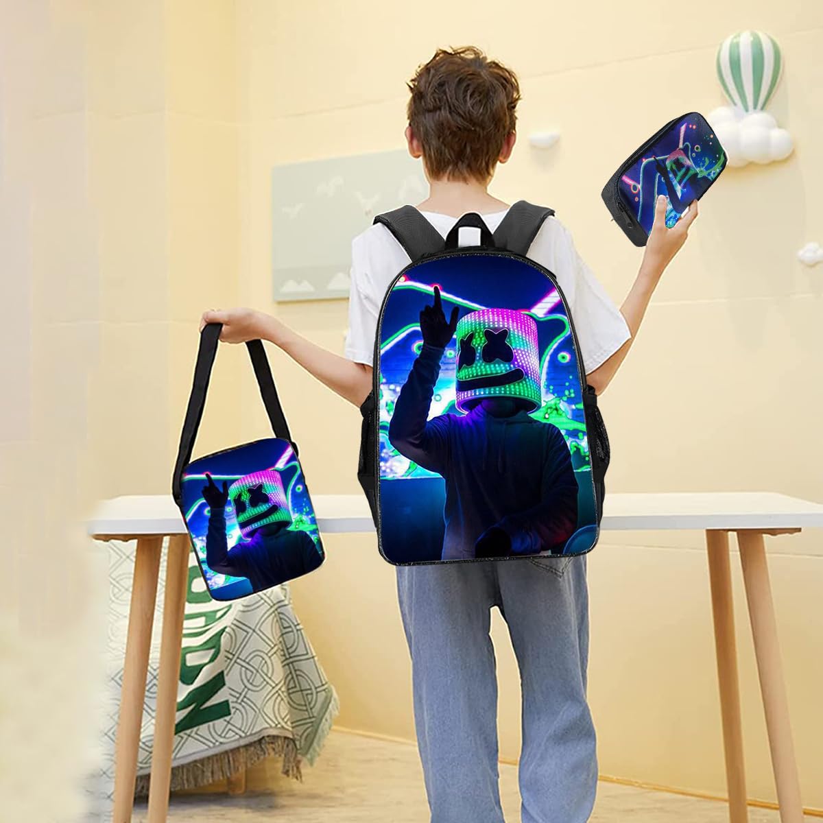 Fancyku Marshmello Backpack for School and Travel with 14 in Laptop Compartment | Oxford Cloth Bag for Fans